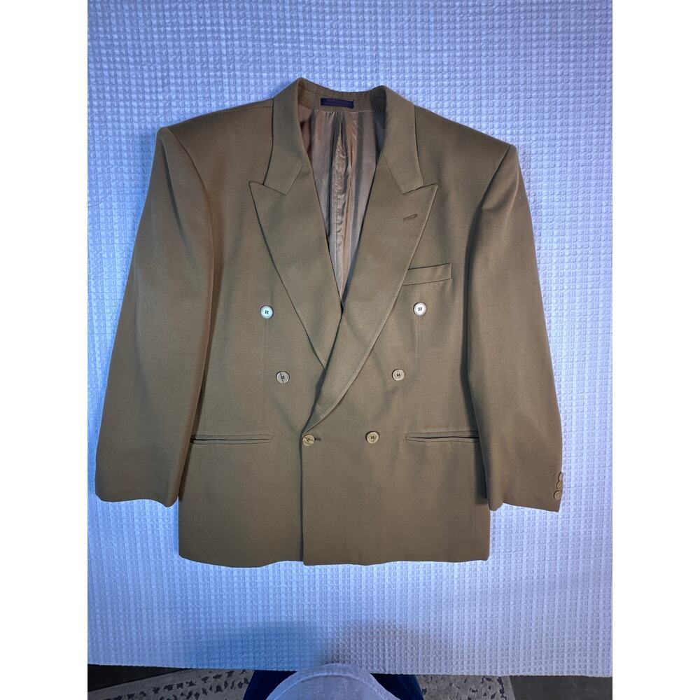 Vintage Italian Wool Double Breasted Blazer Olive 46L 90s Tailored Jacket